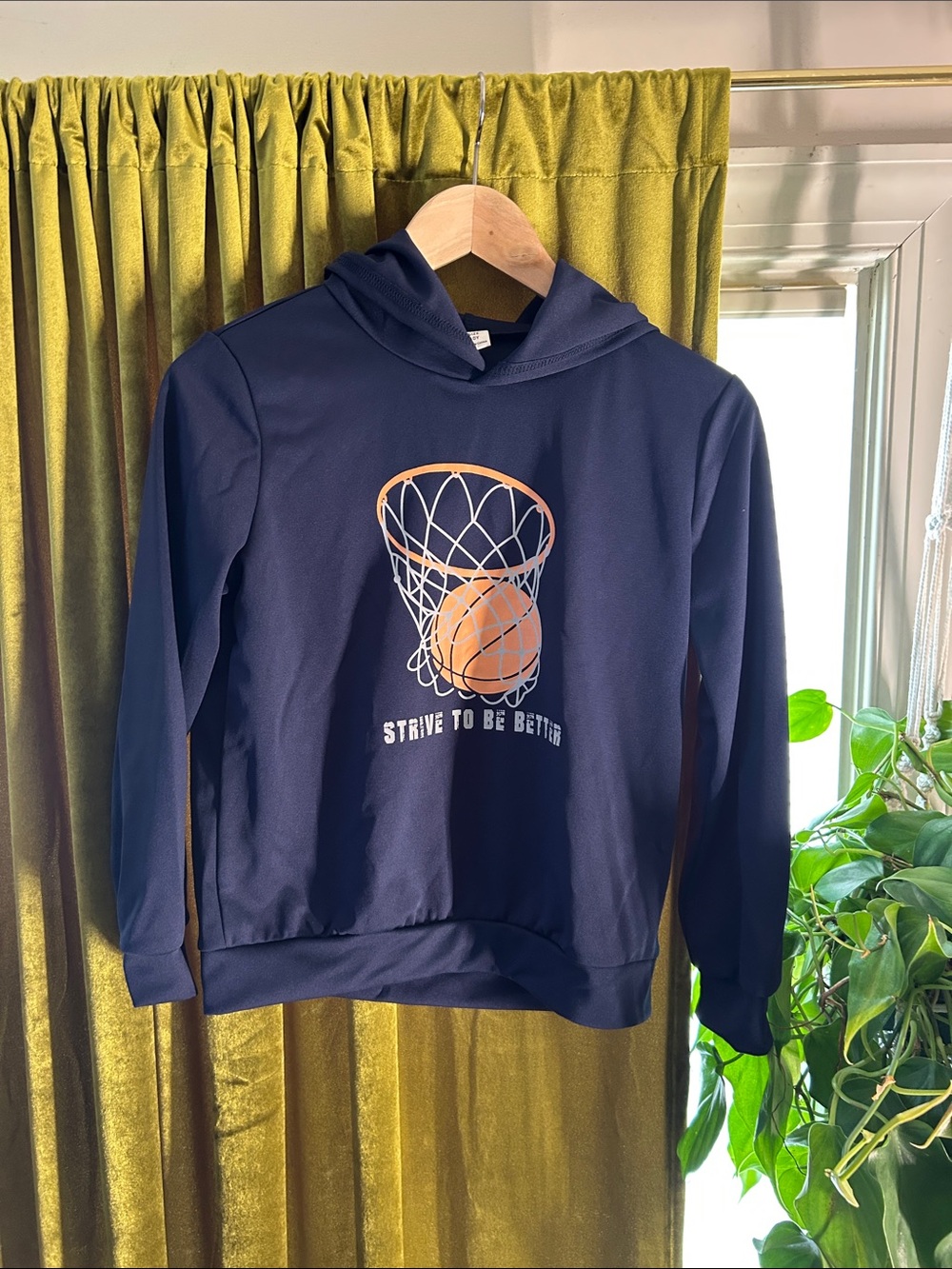 Navy Hoodie with Basketball Graphic - "Strive to Be Better"